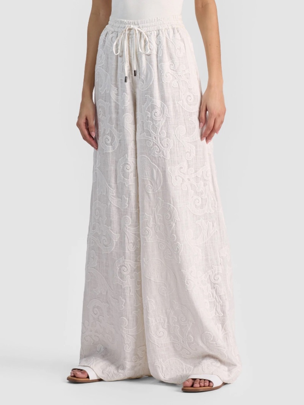 Alice and Olivia OJAI WIDE LEG PANT - OFF WHITE